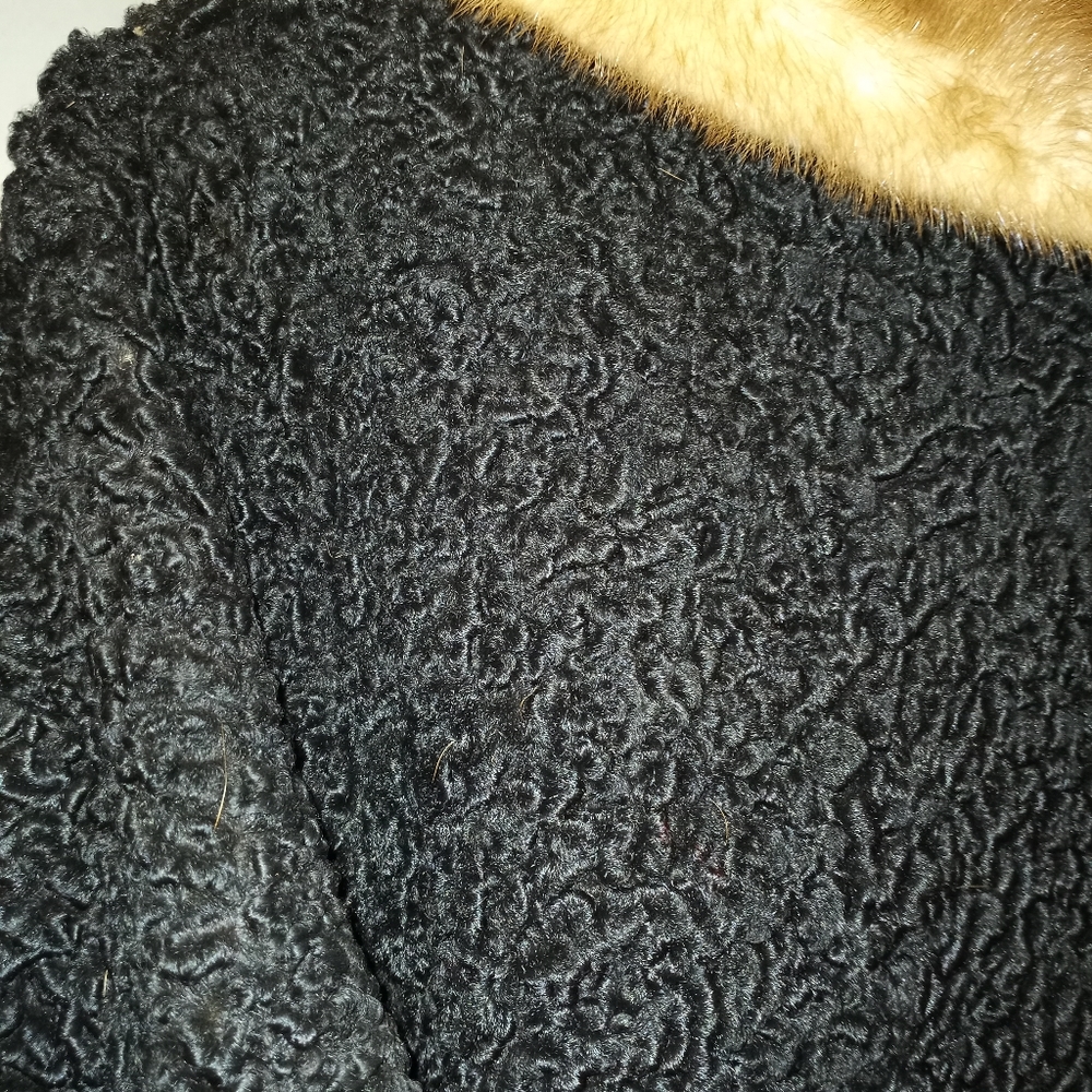 VINTAGE Women's XL wool woven & mink fur collar cape coat